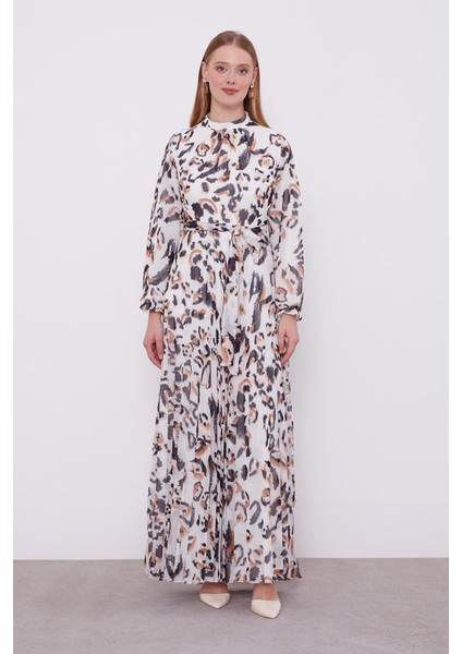 Camel Fırfır Kol Detaylı Elbise