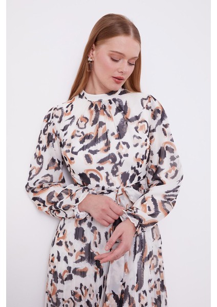 Camel Fırfır Kol Detaylı Elbise modelleri