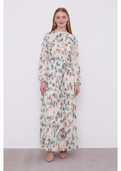 Zümrüt Fırfır Kol Detaylı Elbise