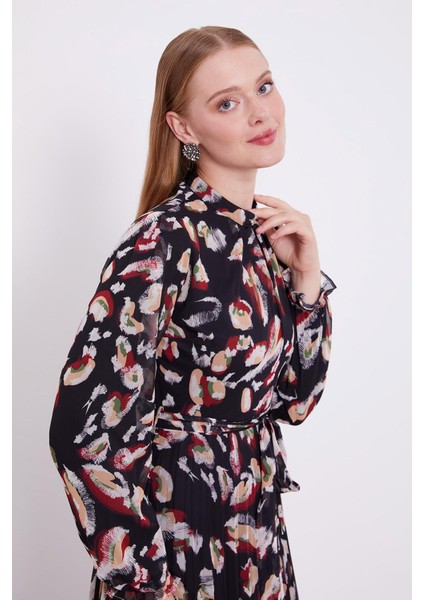 Siyah Fırfır Kol Detaylı Elbise modelleri