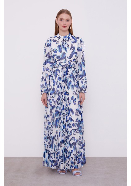 Saks Fırfır Kol Detaylı Elbise