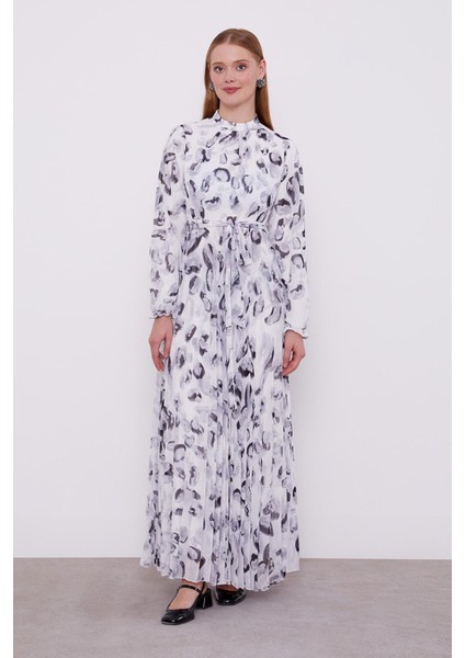 Gri Fırfır Kol Detaylı Elbise