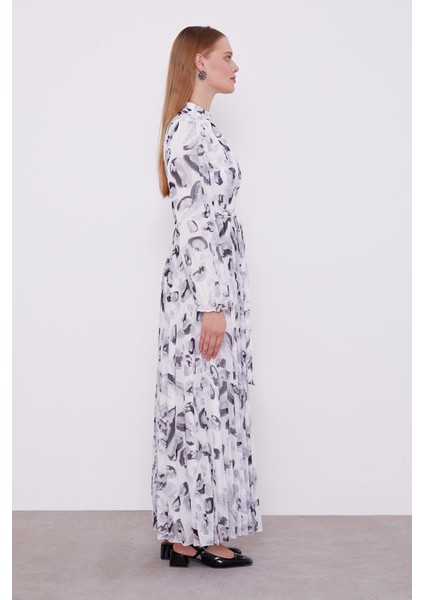 Gri Fırfır Kol Detaylı Elbise fiyatları