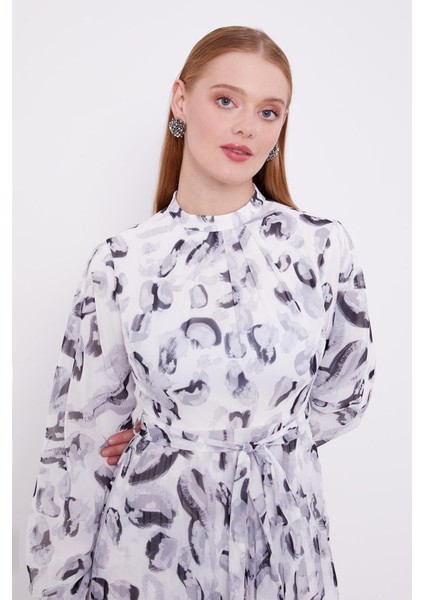 Gri Fırfır Kol Detaylı Elbise modelleri