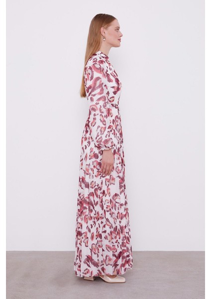 Bordo Fırfır Kol Detaylı Elbise fiyatları