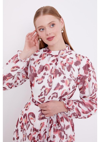 Bordo Fırfır Kol Detaylı Elbise modelleri