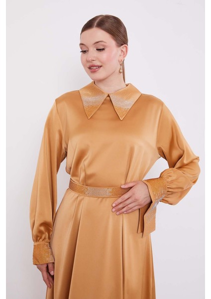 Camel Taş Detaylı Saten Elbise fırsatları