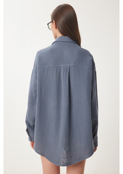 Oversize Basic Müslin Gömlek Antrasit LMX0002