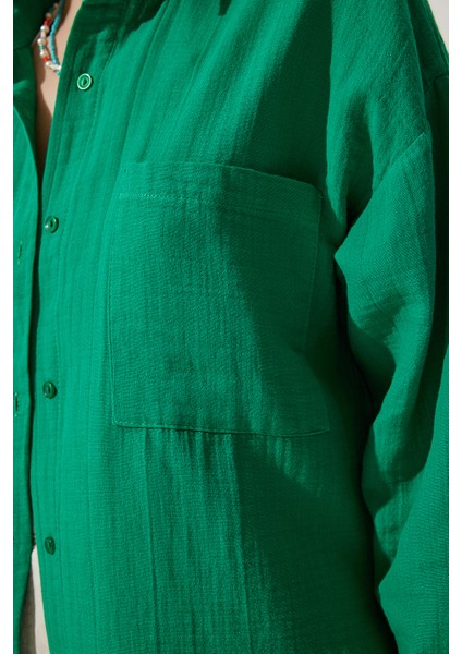 Oversize Basic Müslin Gömlek Yeşil LMX0002