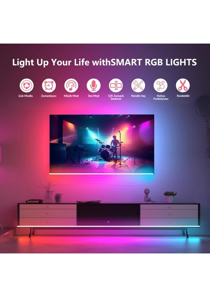 Glow T1 Akıllı Şerit LED Işık | Tv Senkron, Sese Duyarlı, Renkli Ambiyans Aydınlatma 70-75 Inch Tv'ler ile Uyumludur