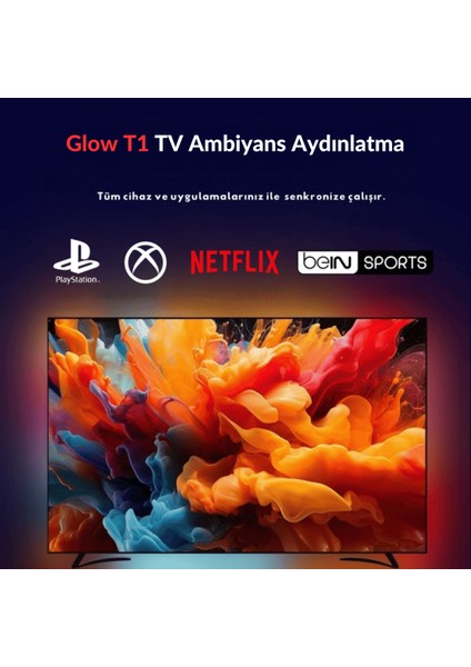 Glow T1 Akıllı Şerit LED Işık | Tv Senkron, Sese Duyarlı, Renkli Ambiyans Aydınlatma 70-75 Inch Tv'ler ile Uyumludur