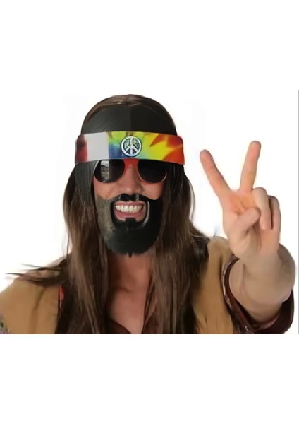 Siyah Saçlı Bandana Tasarımlı Hippi Parti Gözlüğü 26X18 cm fiyatları