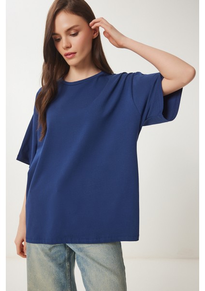Basic Oversize 2'li Takım Örme T-Shirt Lacivert Taş LHW0007 fiyatları