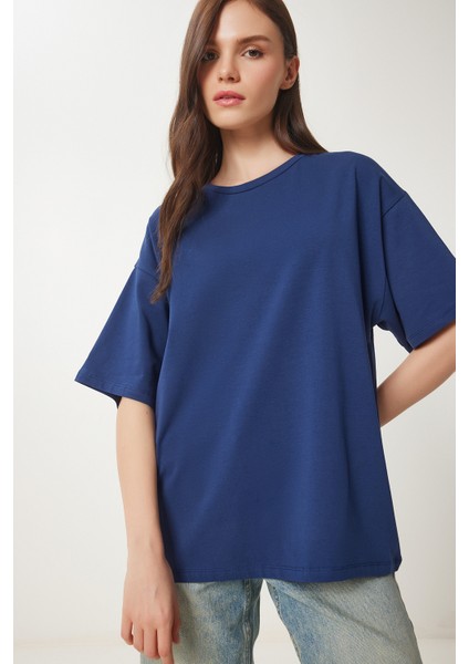 Basic Oversize 2'li Takım Örme T-Shirt Lacivert Taş LHW0007 modelleri