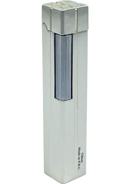 Slim Kare Metal Çakmak - Krom - Taşlı Gazlı Model 2