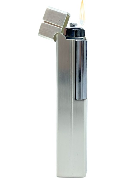 Slim Kare Metal Çakmak - Krom - Taşlı Gazlı Model 2