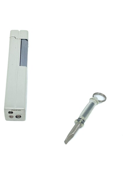 Slim Kare Metal Çakmak - Krom - Taşlı Gazlı Model 2
