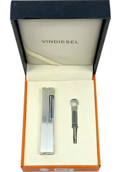 Slim Kare Metal Çakmak - Krom - Taşlı Gazlı Model 2