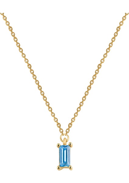 Gümüş Üzeri 14 Ayar Altın Kaplama Blue Topaz Taşlı Baget Kolye