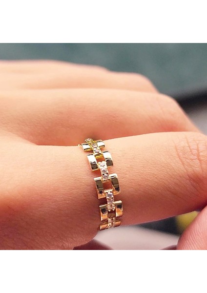 Gümüş Yüzük - Taşlı Kare Zincir 925 Ayar Gümüş Yüzük-Taşlı Minimal Gümüş Alyans-Hediye Gümüş Yüzük fırsatları