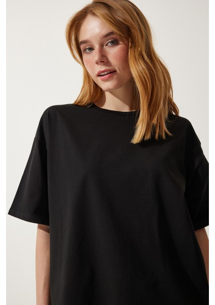 Basic Oversize Örme T-Shirt Siyah LHW0003