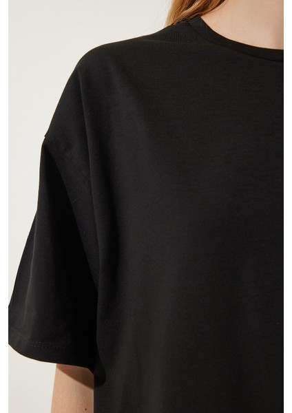Basic Oversize Örme T-Shirt Siyah LHW0003
