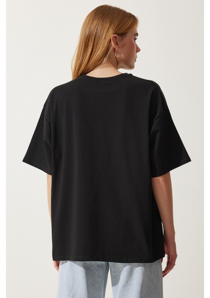 Basic Oversize Örme T-Shirt Siyah LHW0003