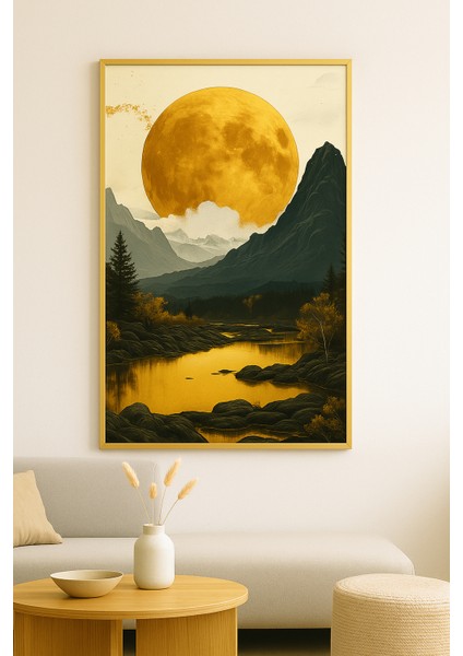 Ayın Sonsuzluğu Modern Tekli Tablosu - Gerçek Cama Baskı Gold Alüminyum Metal Çerçeveli