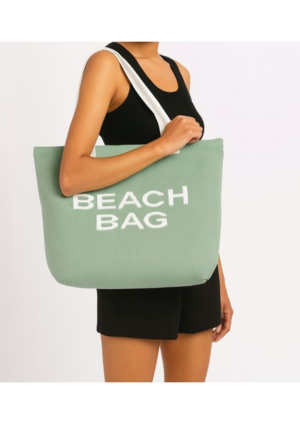 Beach Bag Yazılı Triko Plaj Çantası
