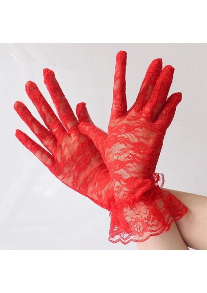 Güpürlü Bilek Boyu Kırmızı Dantel Eldiven Yetişkin fiyatları