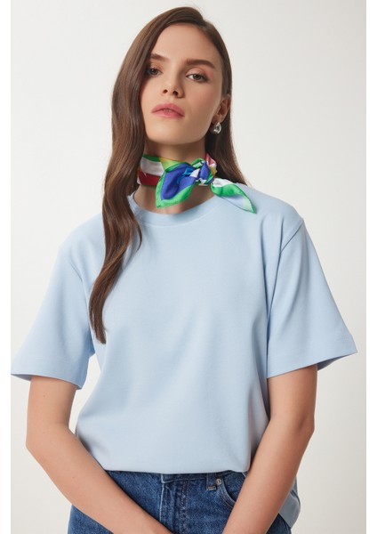 Basic Pamuklu Örme T-Shirt Gök Mavi LUS0094 modelleri