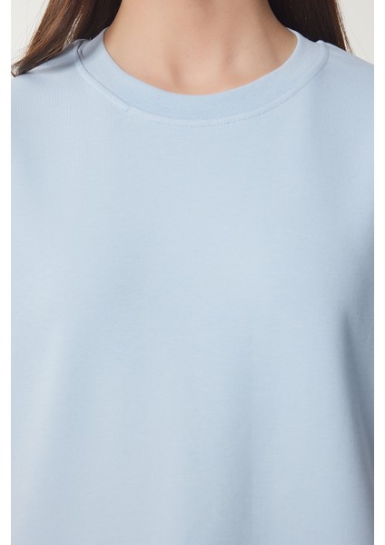 Basic Pamuklu Örme T-Shirt Gök Mavi LUS0094 indirimleri