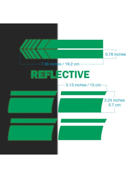18-21 Inch Için Jant ve Dikiz Aynası Sticker Seti (6 Parça) – Jantlar Dekoratif Etiket Sticker - Reflektif Yeşil modelleri