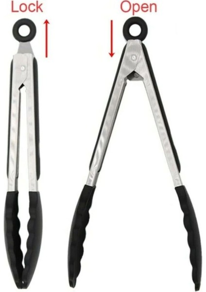 Cedric Metal Saplı Kilit Sistemli Silikon Uçlu Servis Maşası Siyah 26 cm modelleri