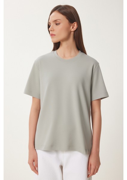 Basic Pamuklu Örme T-Shirt Gri LUS0094 fiyatları