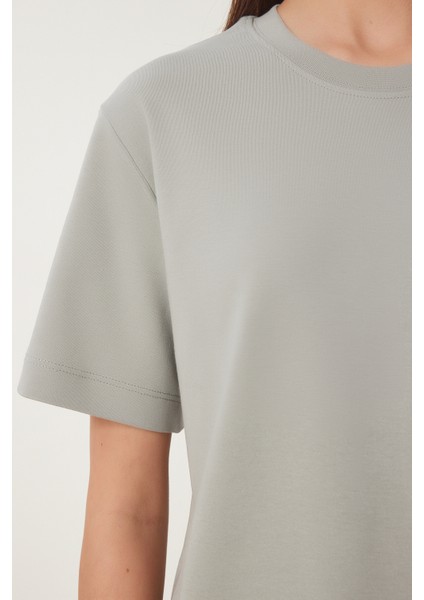 Basic Pamuklu Örme T-Shirt Gri LUS0094 modelleri