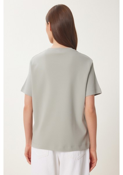 Basic Pamuklu Örme T-Shirt Gri LUS0094 fırsatları