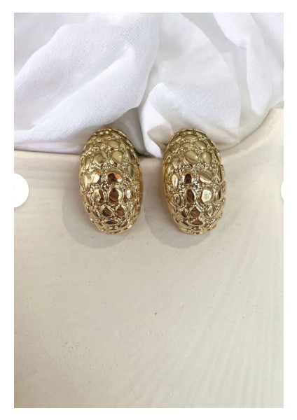 Altın Renk Oval Dokulu Vintage Küpe | Kadın Günlük ve Şık Takı Modeli ,gold Küpe, Parlak Küpe, Benekli Küpe fiyatları