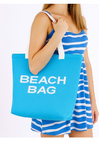 Beach Bag Yazılı Triko Plaj Çantası
