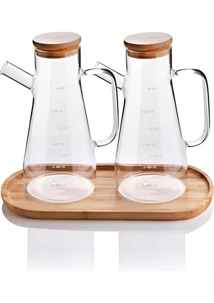 2’li Borosilikat Cam Yağdanlık & Sirkelik Seti – Vakum Kapaklı, 900 Ml, Bambu Stantlı | Masterchef Stil Mutfak Sunumu modelleri