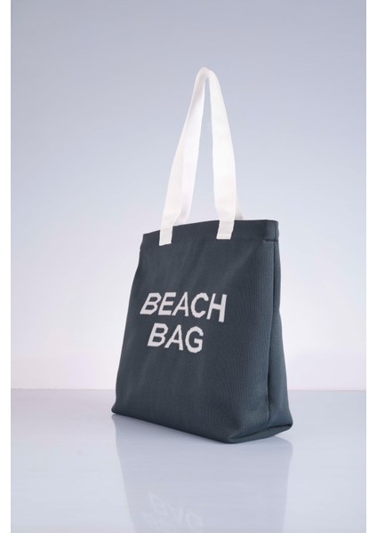 Beach Bag Yazılı Triko Plaj Çantası modelleri