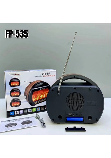 FP-535 Şömine Efektli Retro Ahşap Görünümlü USB Tf Girişli Am/fm/sw1-2 Nostaljik Radyolu Bluetooth Hoparlör indirimleri