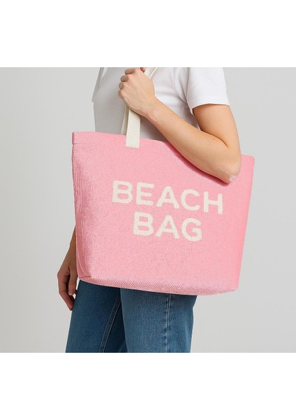 Beach Bag Yazılı Triko Plaj Çantası
