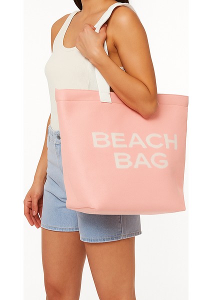 Beach Bag Yazılı Triko Plaj Çantası fiyatları