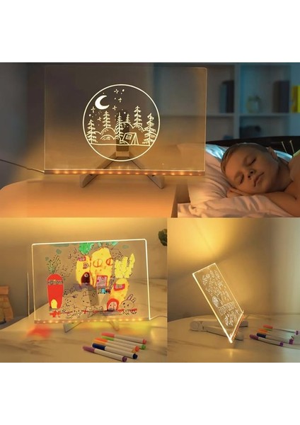 Sunup SN-27126 Dekoratif LED Aydınlatmalı Şeffaf Işıltılı Yazı - Çizim Panosu Tableti - 7 Renk Kalemli Set fiyatları