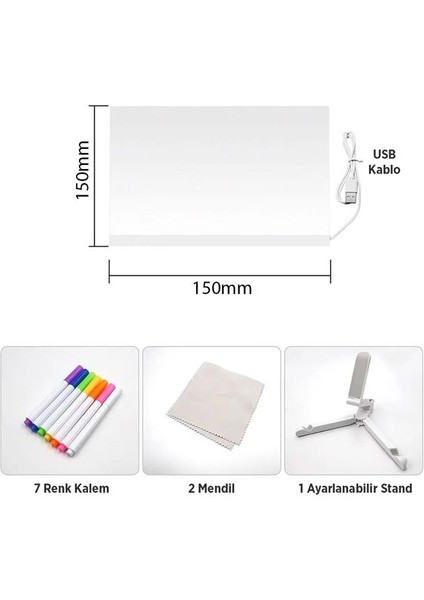 Sunup SN-27126 Dekoratif LED Aydınlatmalı Şeffaf Işıltılı Yazı - Çizim Panosu Tableti - 7 Renk Kalemli Set indirimleri