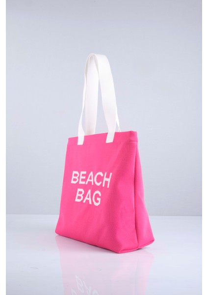 Beach Bag Yazılı Triko Plaj Çantası modelleri