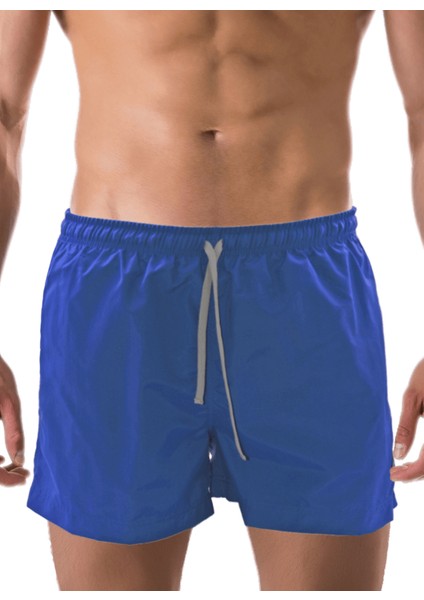 Bağcıklı Düz Mavi Erkek Şort Mayo