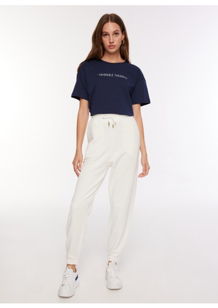 Ekru Kadın Lastikli Eşofman Altı FIKA