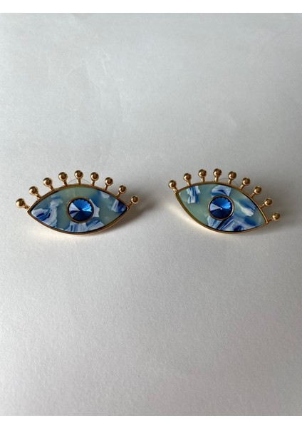 Mermer Desen Kirpikli Göz Mavi Küpe fiyatları